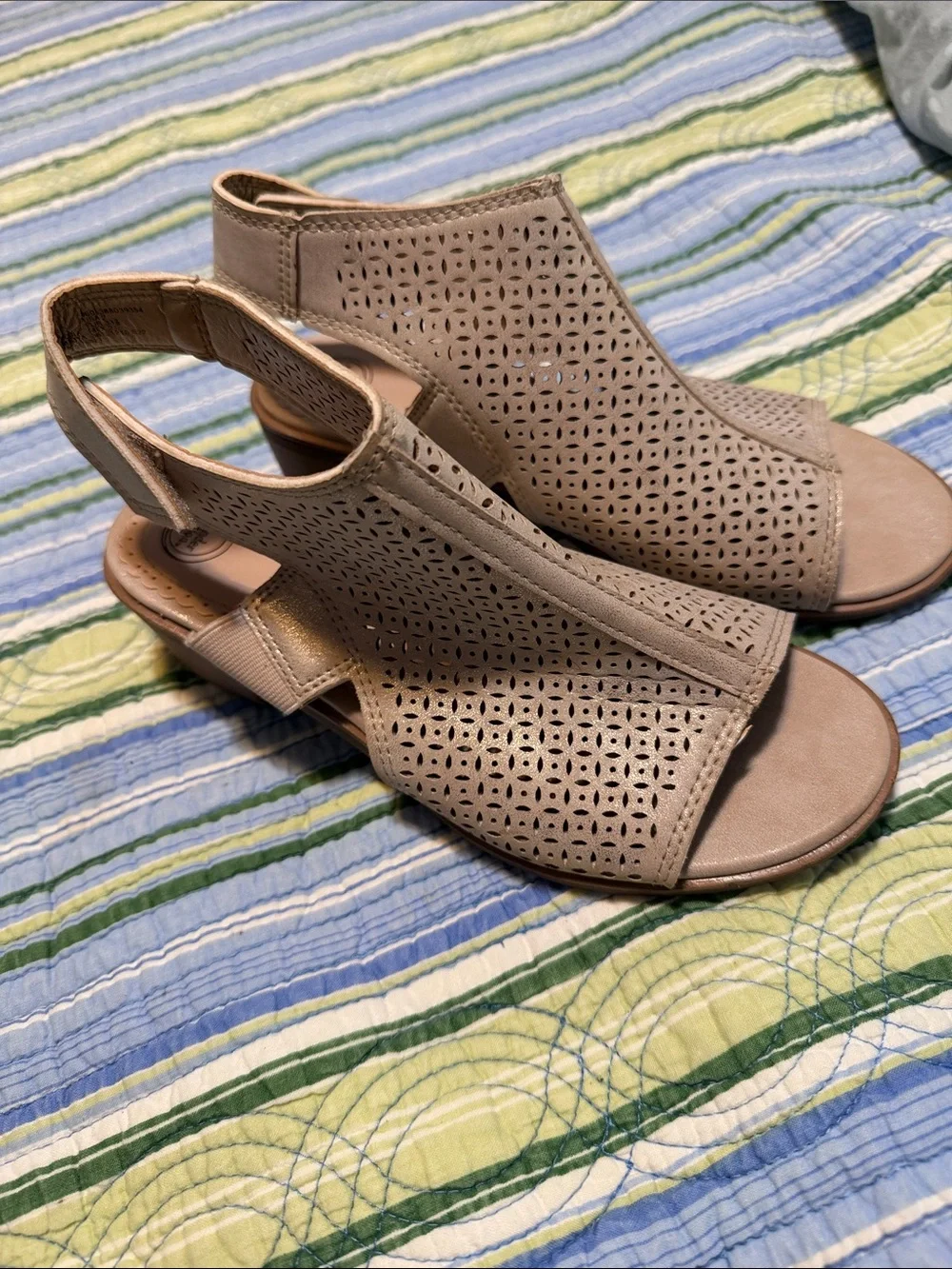 Women’s Taupe Perforated Slingback Sandals with Elastic Strap